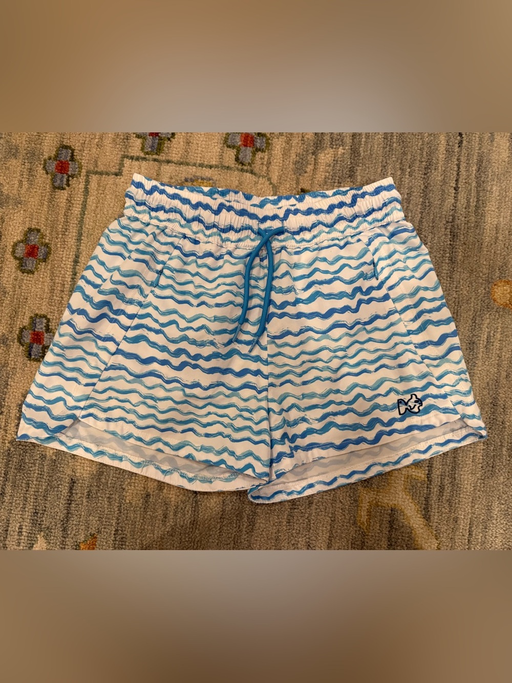 Prodoh Girls' Beach Cruiser Short blue white size 10 Blue Wave Print Drawstring